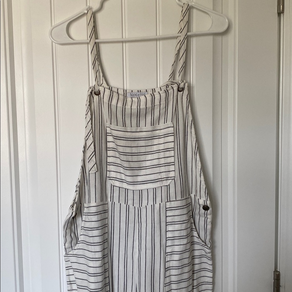 Striped White and Black Overalls